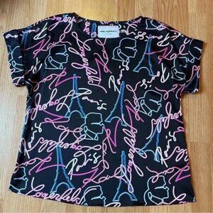 Karl lagerfeld Paris limited edition black baggy short sleeve blouse size med